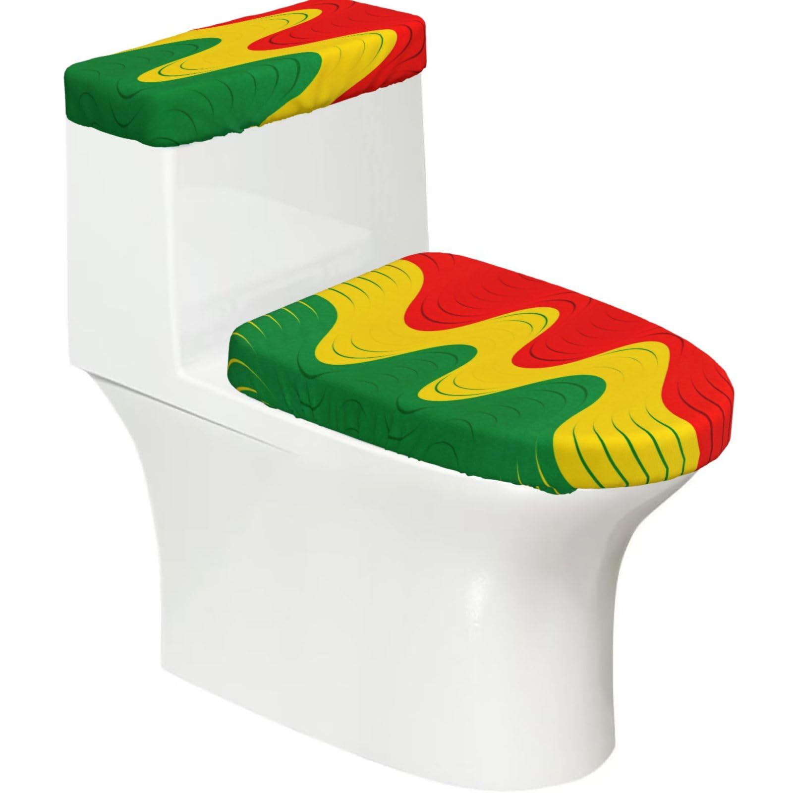 Moving Wave Illusion Elastic Toilet Cover Set of 2-Stretchy Lid and Tank Covers for Bathroom, Soft Washable U Shape Toilet Decor