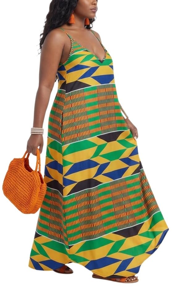 Image of Women's Casual Summer Maxi Dresses Sleeveless Adjustable Spaghetti Strap Loose Plus Size Dresses