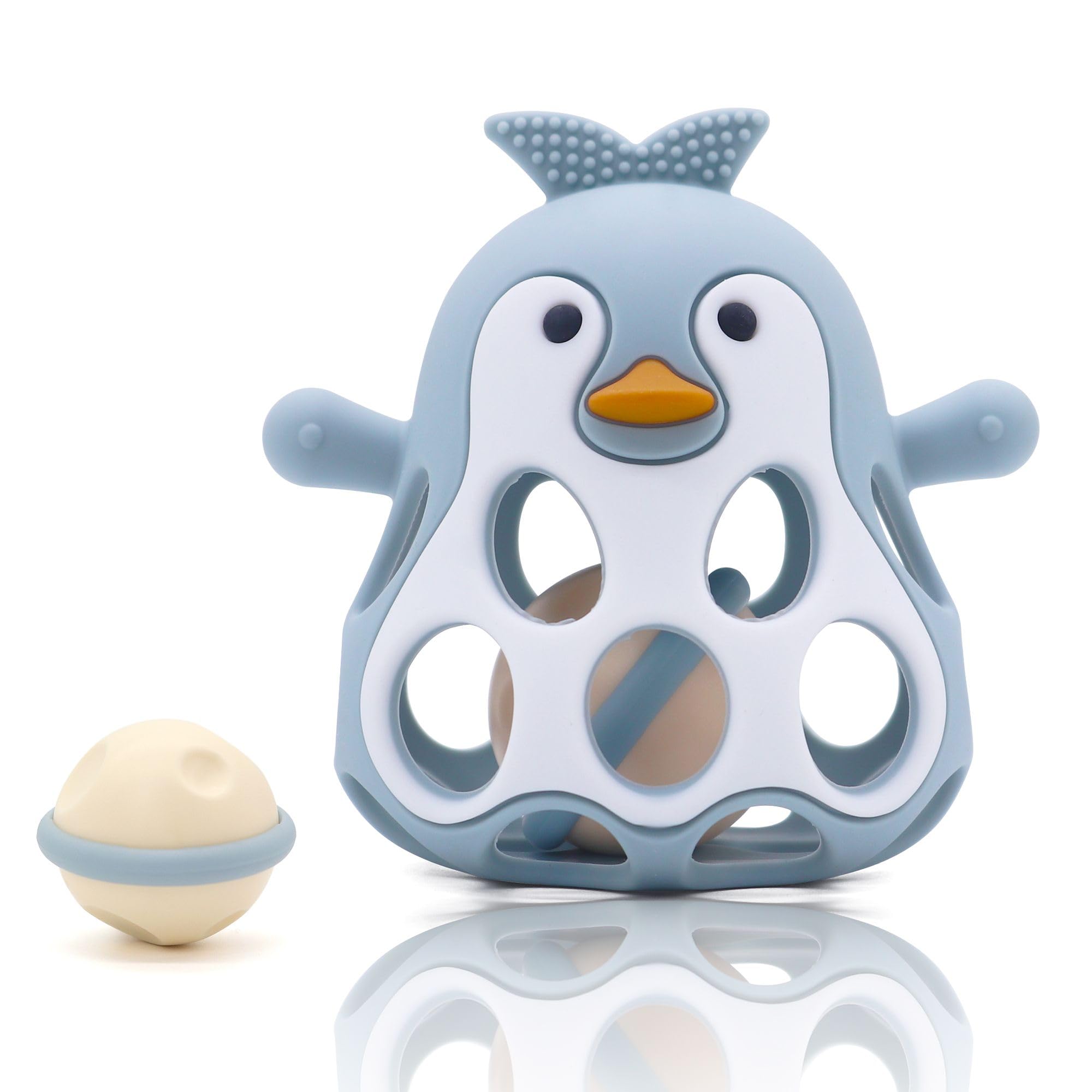 farout Pinguin Rassel-BPA frei Spielzeug ab 3 Monate - Ideal als Zahnungshilfe Mädchen und Jungen - Beißring Baby & Montessori Spielzeug Baby ab 6 Monate -Inspirierendes Geschenk.