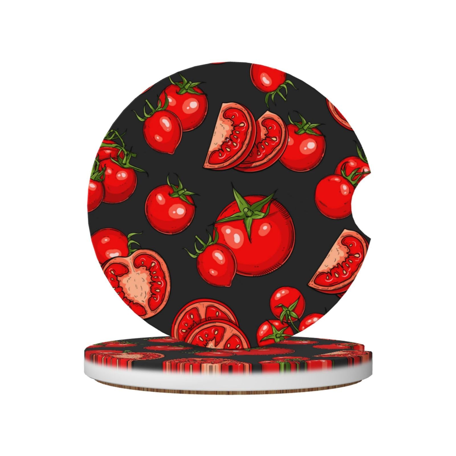 Tomatoes Vegetable Pattern, Car Cup Holder Coasters 2 Pack, Absorbent Ceramic Car Coasters with Non Slip Cork Base