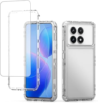 Case for Redmi K70E/for Xiaomi Poco X6 Pro 5G, Heavy Duty Case with Tempered Glass Screen Protector, Crystal Clear, Shockproof, Anti-Yellowing, Anti-Slip for Xiaomi Poco X6 Pro 5G Clear