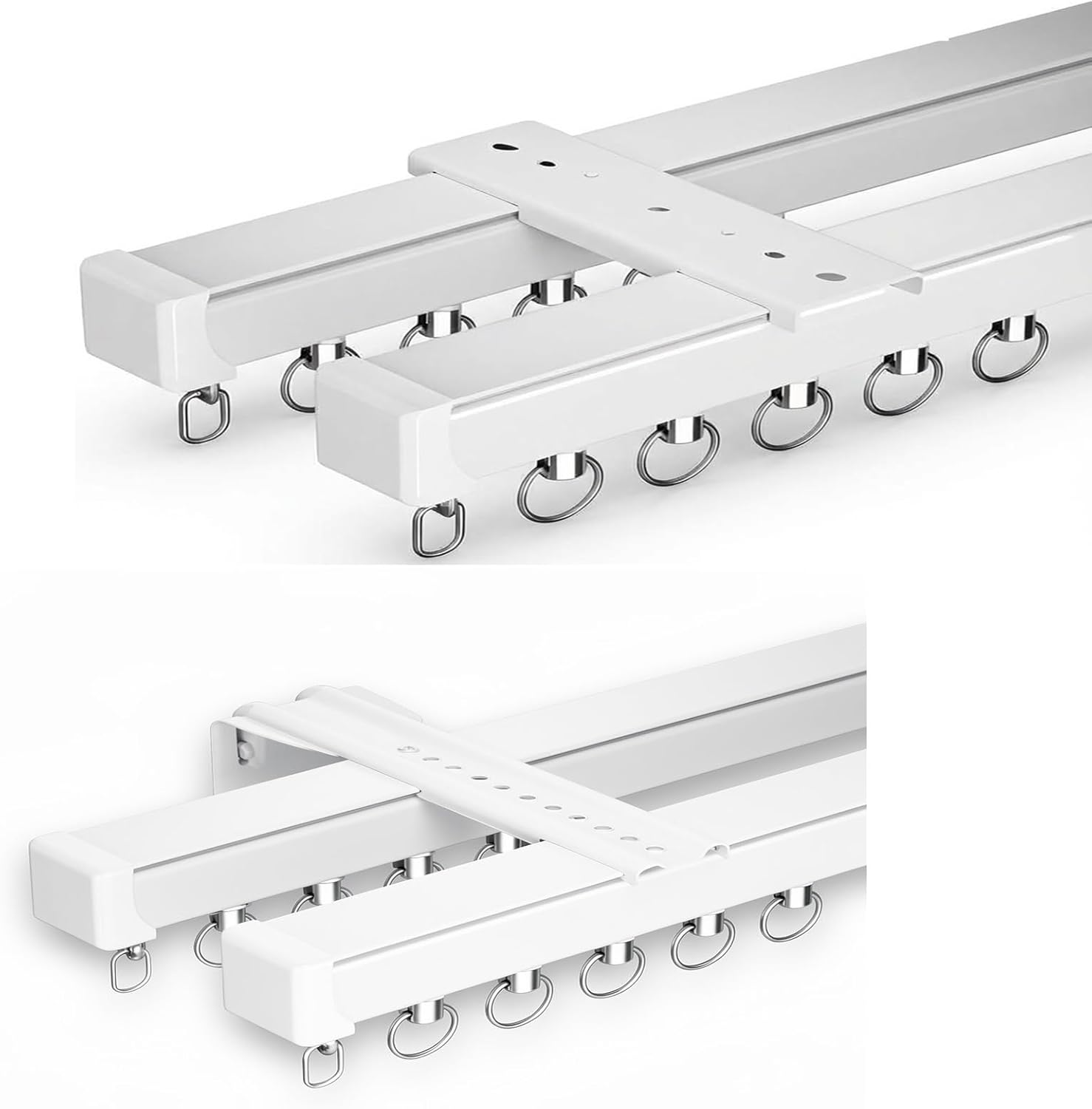 Double Curtain Rods for Windows Double Curtain Track Ceiling/Wall Mount 5.58ft 6.56ft 6.89ft 7.22ft Heavy-Duty Slilent Aluminum Curtains Tracks for Bedroom Living Room(Wall Mount,7.22ft)