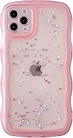 Vista 153 de Qokey para iPhone 14 Plus Funda de 6.7" con diseño de borde ondulado rizado, transparente, con purpurina, brillo, estrellas, brillante, lindo