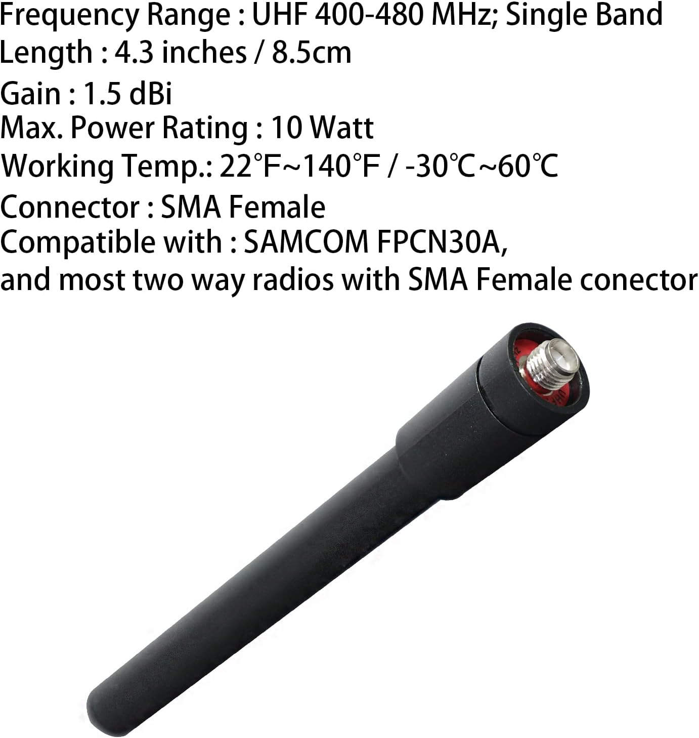 Walkie Talkie Short Antenna with SMA-Female, 3.4 inch Elastic Antenna for Two Way Radio UHF 400-480MHz, Compatible with Samcom FPCN30A/ FPCN10A (6pcs) : Electronics