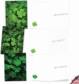 The Best Card Company - 20 Assorted Boxed St. Patrick's Day Note Cards, 2 each of 10 designs, with Envelopes (4 x 5.12 Inch) - Lucky Clovers AM9079SPG-B2x10