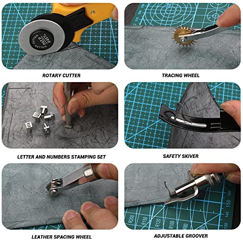 Leather Tooling Kit, Leather Working Tools with Leather Stamp Tools, Cutting Mat, Groover, and Rivets Kit for Beginners Professional - Thumbnail 5