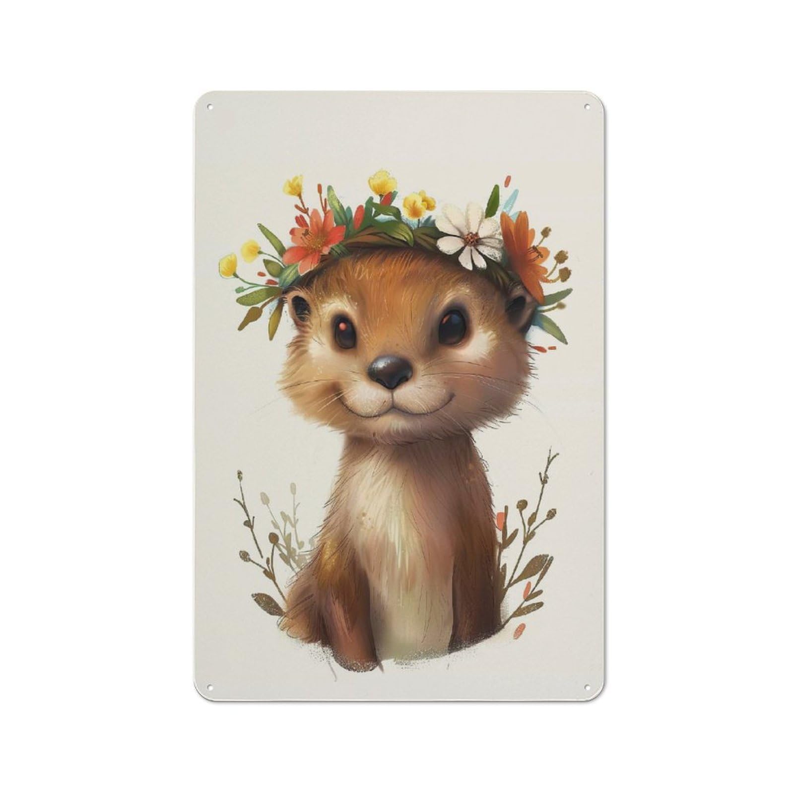 Junmoney Style-12 Decorative Tin Plaque With Otter Flower Design 30X20cm, Decorative Novelty Wall Art For Bedroom, Kitchen, Office Or Living Room