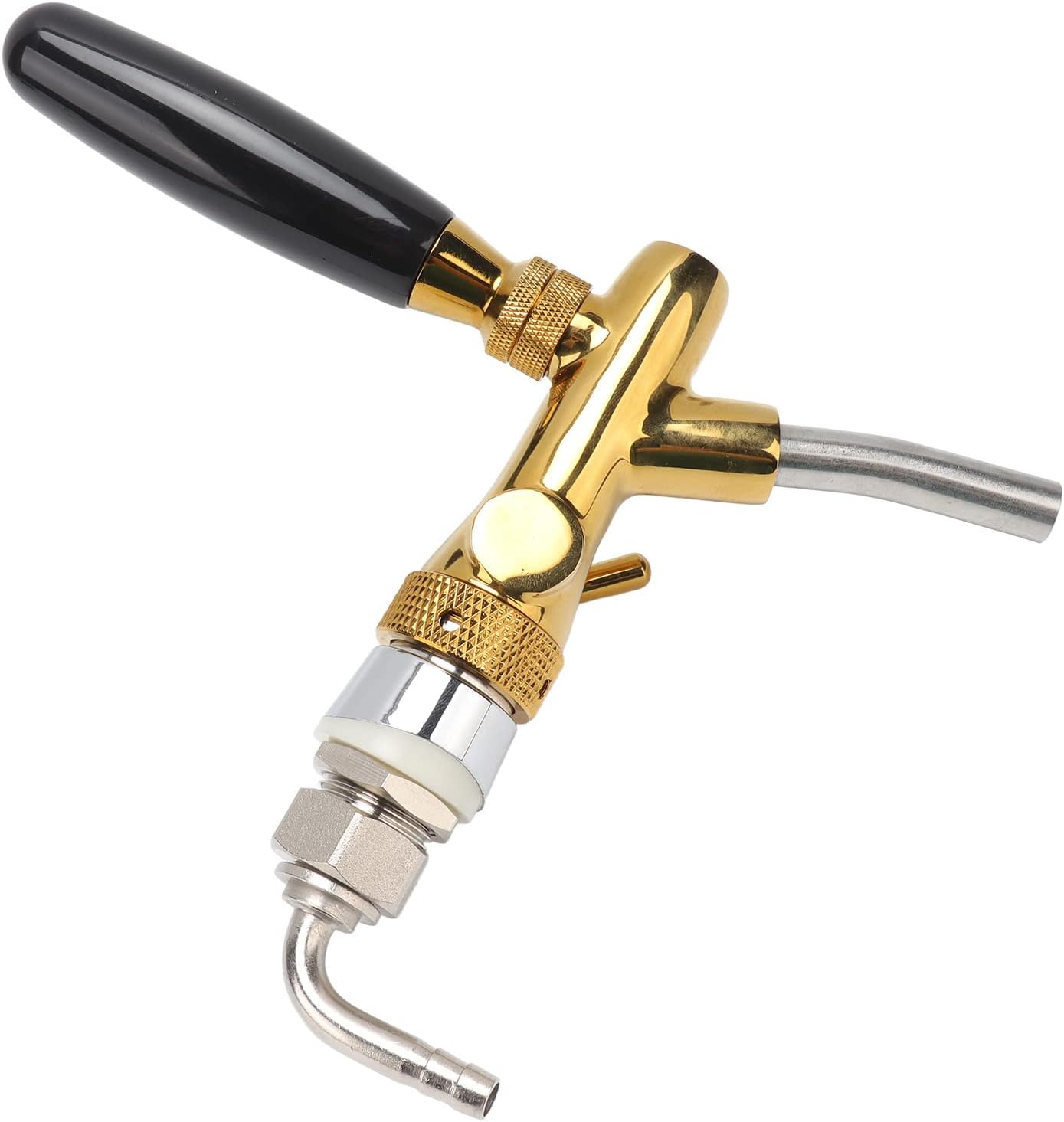 Draft Beer Faucet, Golden Stainless Steel Beer Keg Tap with Control, Food Grade Beer Faucet for Bar Hotel Restaurant Homebrew Kegerator, Includes Faucet Handle Elbow Nuts Rings