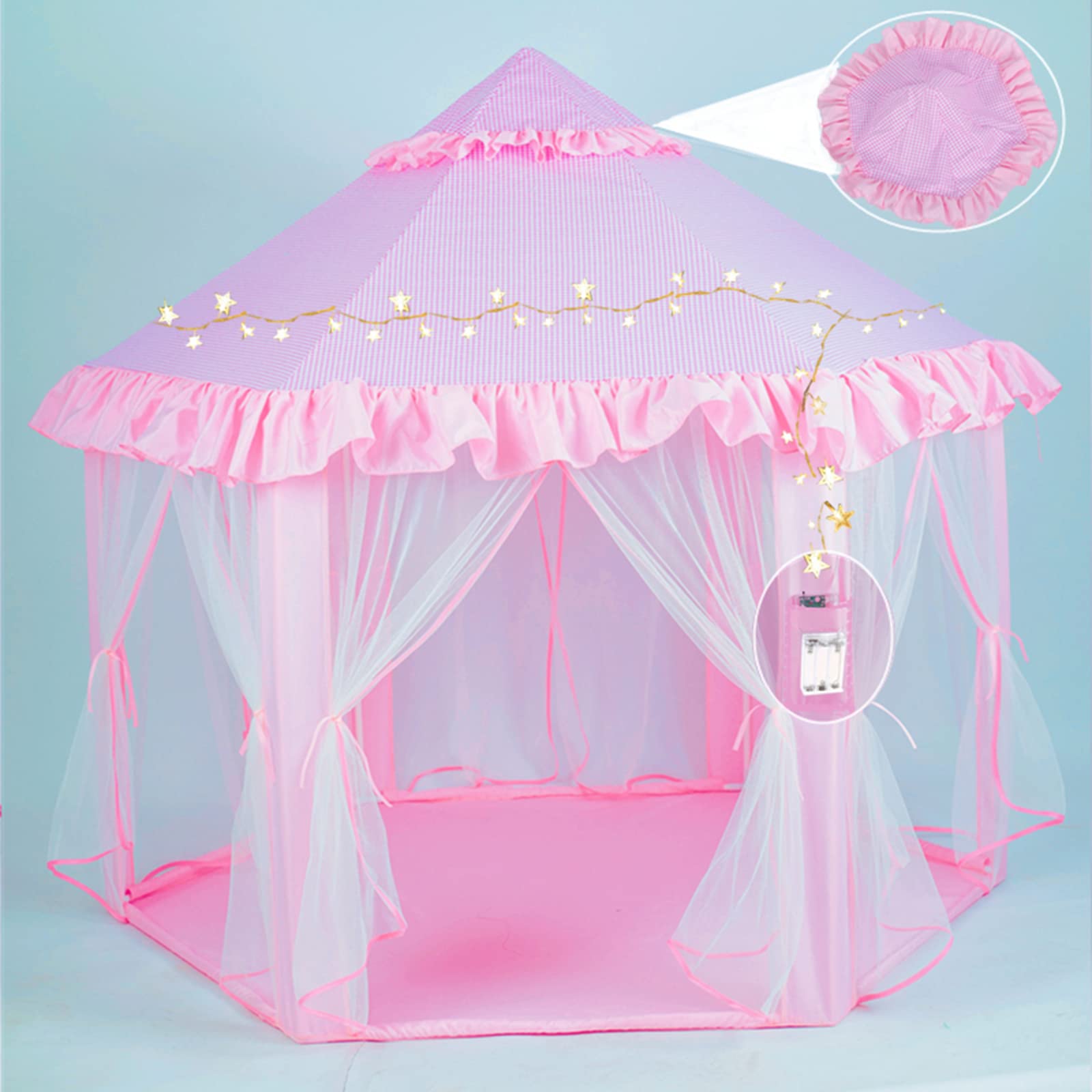 Tenda da gioco per bambini per ragazze - Tenda da gioco del castello della principessa, casa da gioco pop-up per interni e per esterni con luci stellari per bambini, regali per bambine da 3 a 9 anni