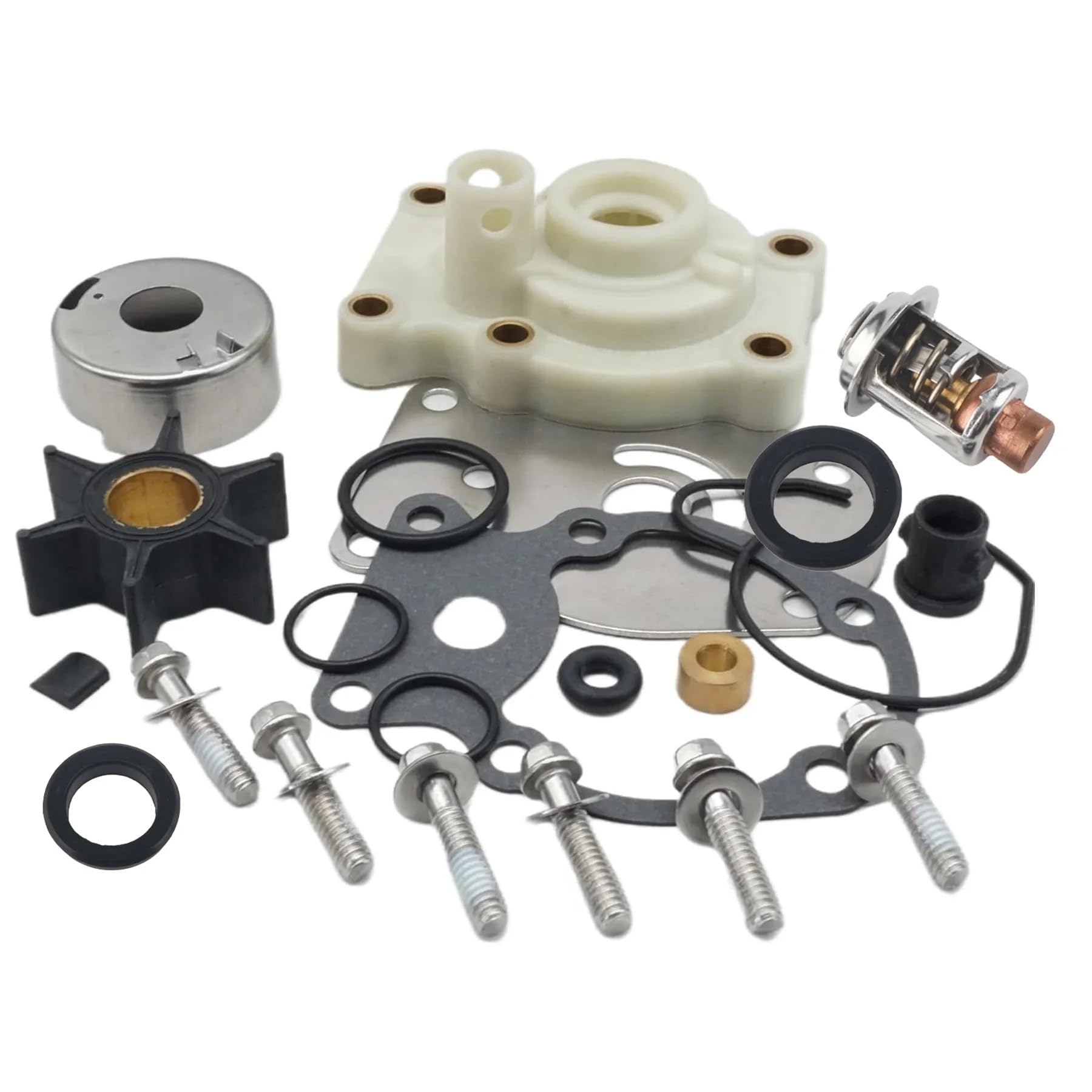 for Motore fuoribordo Johnson Evinrude 20 25 30 35 HP 0390344 393659 393630 Kit di ricostruzione girante Pompa Acqua con termostato 143 ° F