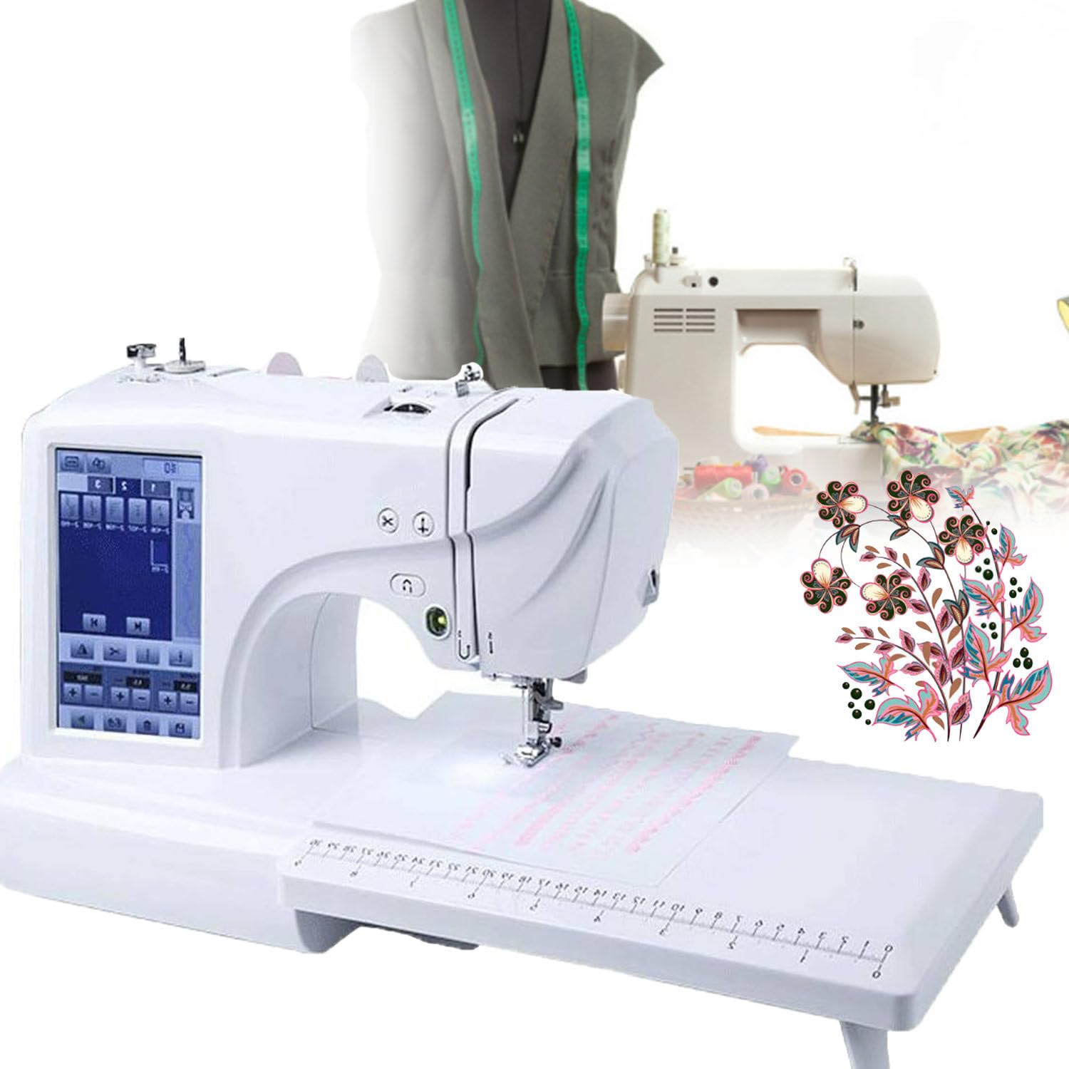 MáQuina de Coser AutomáTica, MáQuina de Bordar Computarizada, Pantalla TáCtil LCD, 210 Letras Incorporadas y 30 Bordes de PatróN, con áRea de Bordado de 4" X 9,2", Costura FáCil