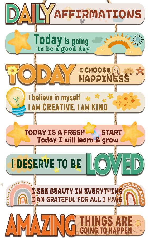 Celestdeco Boho Daily Affirmations Boho Wall Art Rainbow Star Kids Classroom