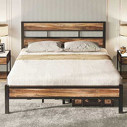 Likimio Queen Bed Frame With Headboard, Platform Bed Frame Queen Size With 14 Heavy Duty Metal Steel Slats/More Sturdy/Noise-Free/Easy Assembly/Rustic Brown #TOP7