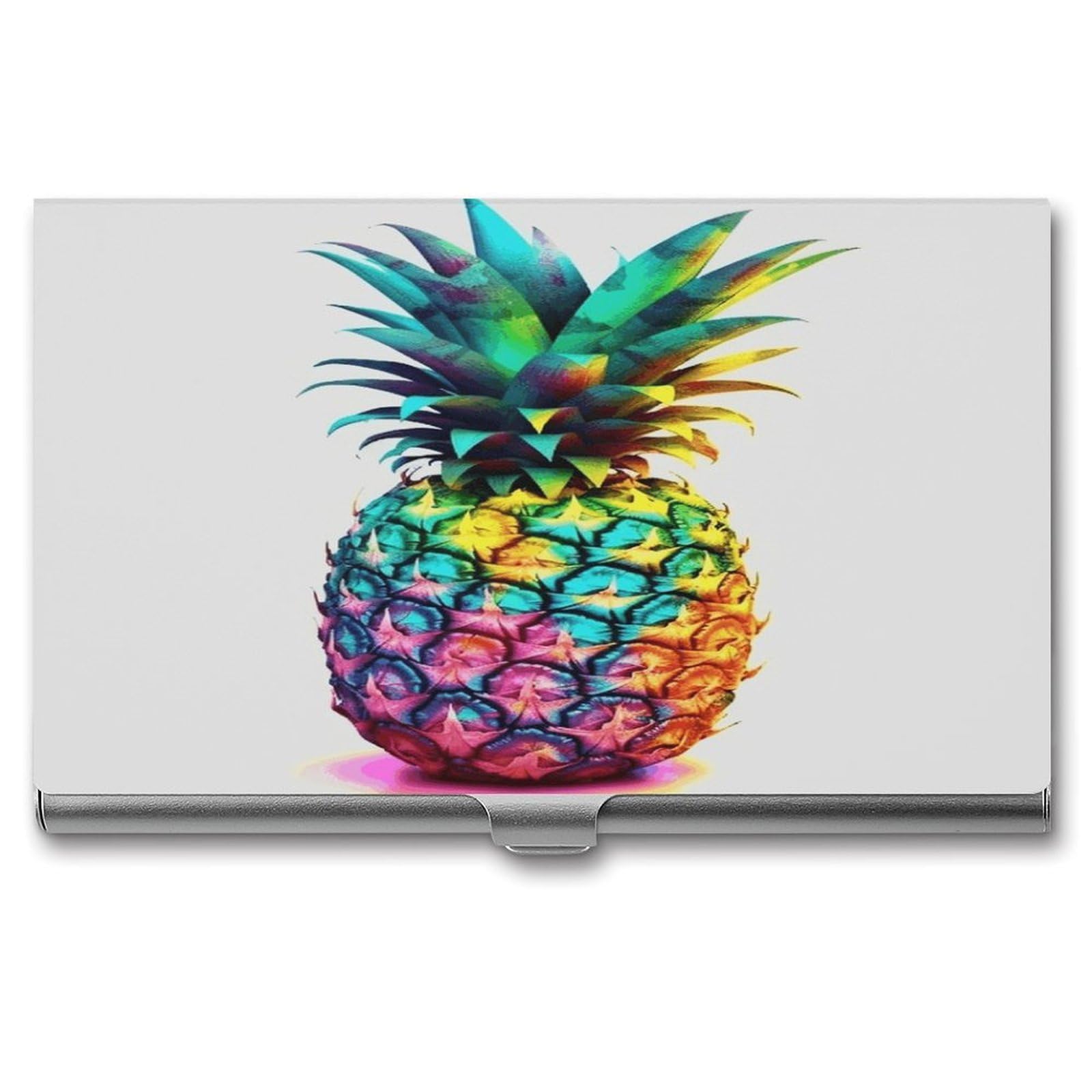 FekiLoot Colored Pineapple Business Card Holder for Men Women Metal Slim Organizer Business Card Carrier Wallet Name Cards Holder Retro Slim Pocket Purse Small Portable Card Case