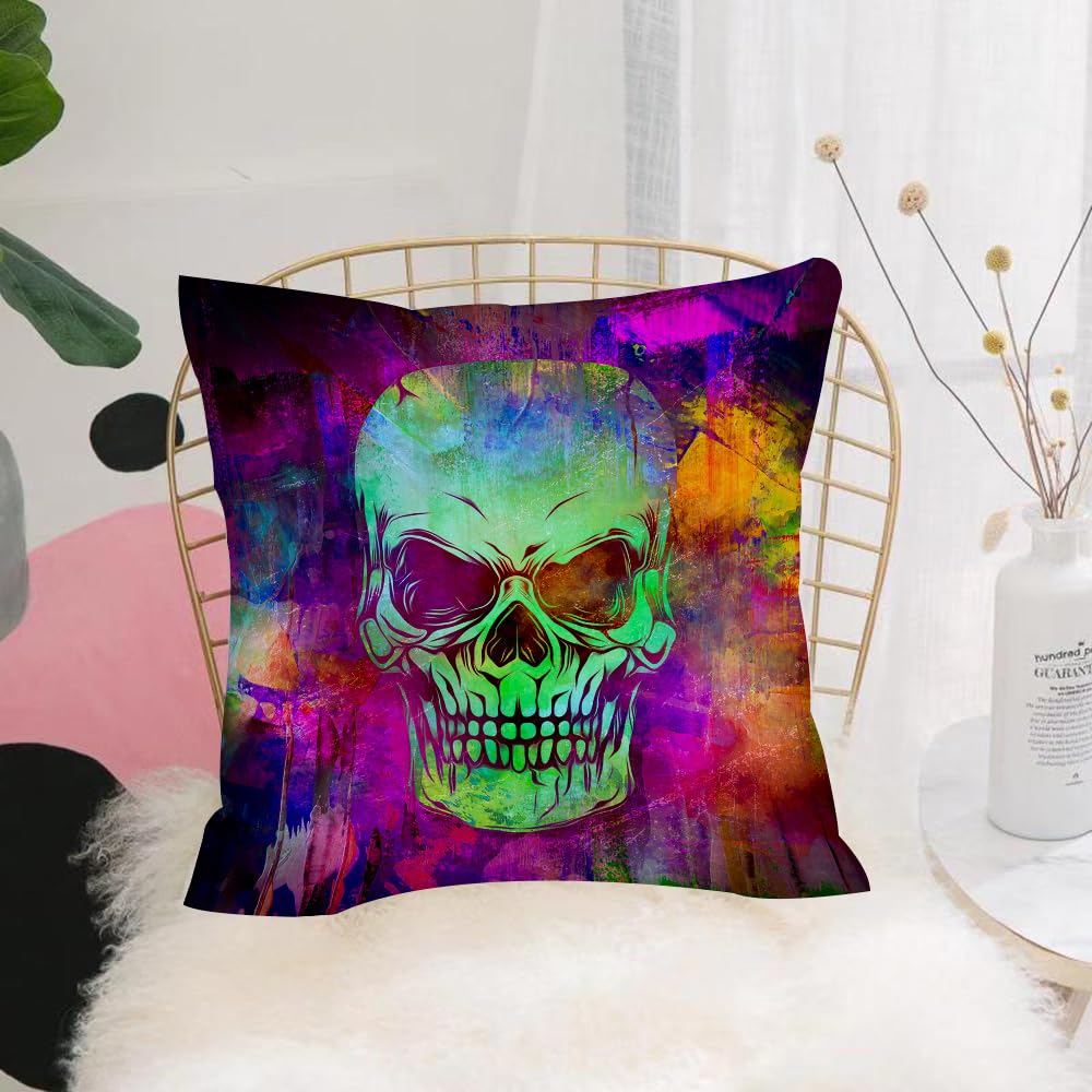Hyosxw Skull, Neon Contrasting Graffiti Style Skele - A10 Cushion Cover,Throw Pillow Case Home Decorative For Living Room Bedroom Sofa Chair 18X18 Inch,Skull, Neon Contrasting Graffiti Style Skeleton,Pillowcase 45X45cm