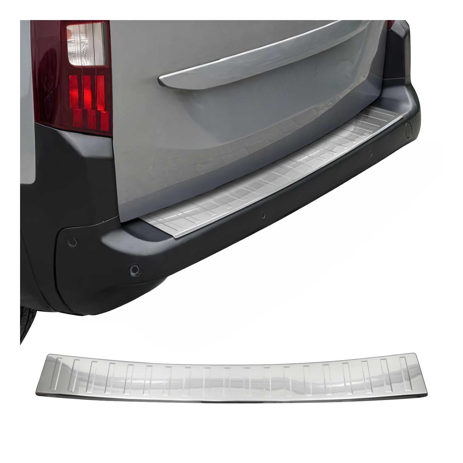 Protection Seuil de Pare-Chocs arrière - Compatible avec Citroen Berlingo III 2018-2022 - Couverture de Seuil de Coffre - Bande Seuil de Chargement - Style élégant - en Acier INOX Chromé