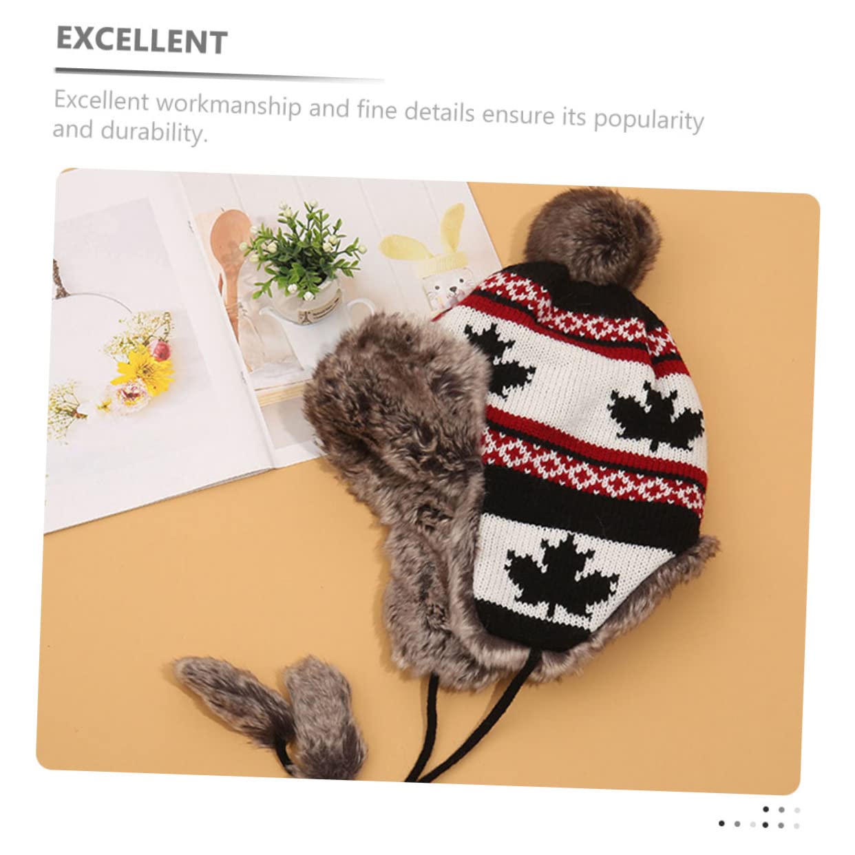 PACKOVE 2piezas Gorro De Lana Orejeras Gorro Portátil y Cálido Para Clima Frío Decorado Pompones Para Actividades Al Aire Como Esquí y Senderismo