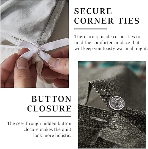 Miniatura 5 de Simple&Opulence Juego de funda de edredón de franela 100% algodón, cuadros de búfalo blanco y negro, juego de ropa de cama de 2 piezas que incluye 1