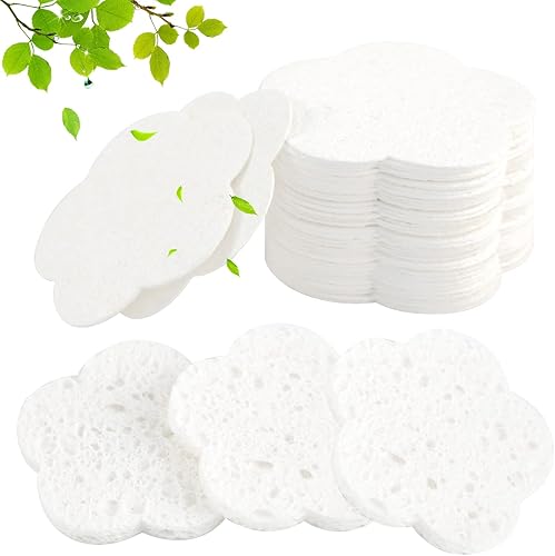 Miniatura 2 de 50 esponjas faciales comprimidas, esponjas faciales naturales de limpieza facial, almohadillas exfoliantes con forma de flor para limpieza,