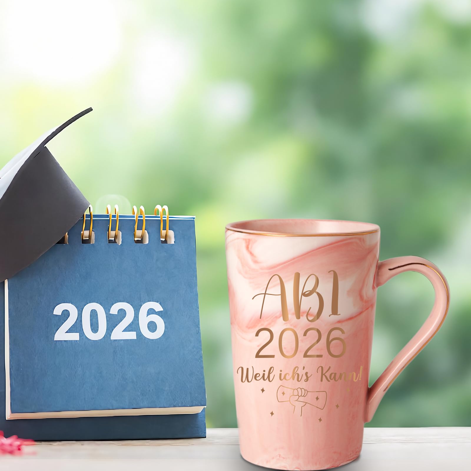 Abi 2026 Geschenke Kaffeetasse, Abitur 2026 Geschenke Mädchen, Junge, Abi 2026 Weil ich's kann Tasse, Abschluss Geschenk, 400ML Rosa Keramik Marmorbecher mit Deckel, Löffel und Geschenkbox