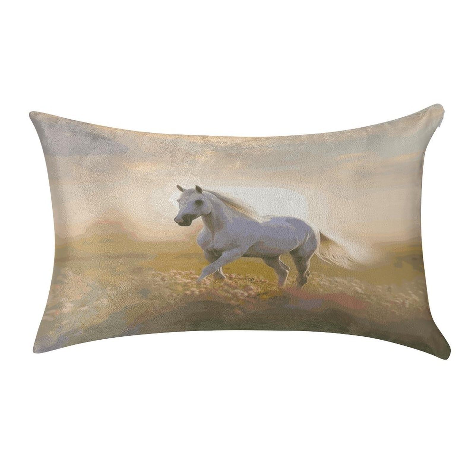 FekiLoot White Horse Running in The Field Pillow Covers Luxury Velvet Oblong Pillowcases Rectangular Throw Pillows Case Decorative Velvet Cushion Covers Ultra Soft Lumbar Pillow Shells 12 X 20 in