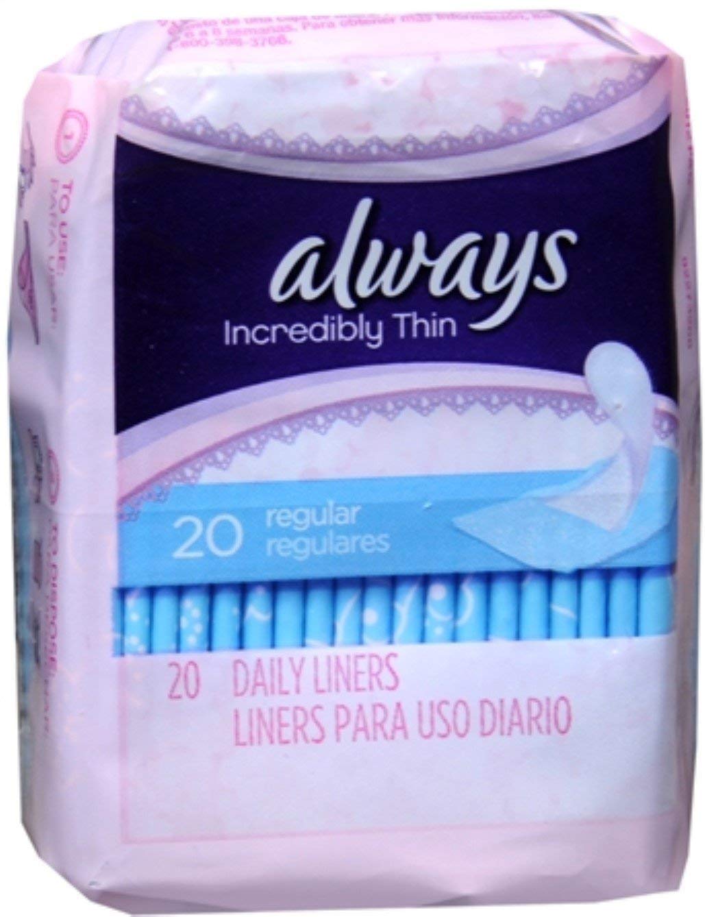 Always Thin Pantiliners Regular Unscented 20 Each (Pack of 6)