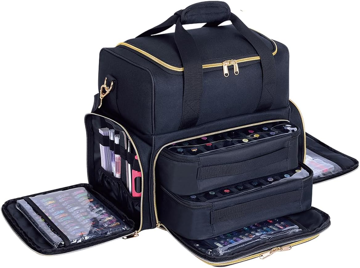 Nail Polish Organizer Case 80 Bottles(15ml/0.5fl.oz) Large Capacity Travel Storage Box with 2 Detachable Bags for Women's Nail Tools Essential Oils and Cosmetics Sets Black
