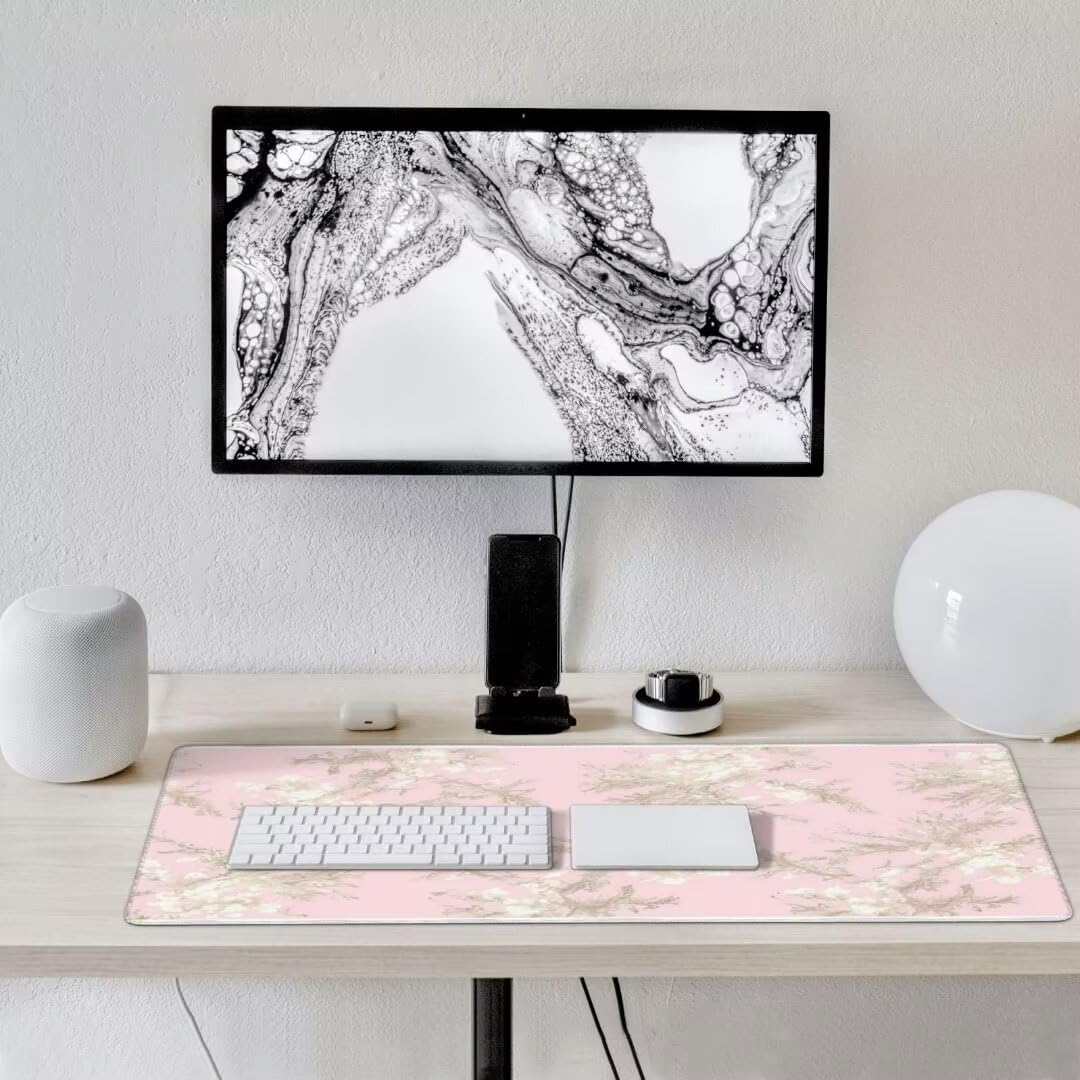 Podkładka pod mysz do gier, różowa, podkładka pod mysz, krajobraz, wodoodporna podkładka pod mysz, 120 x 60 cm, poprawia prędkość, teksturowana, odporna na zużycie, z przeszytymi krawędziami, miękka
