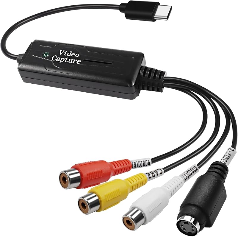 RCA AV to USB C Converter Video Capture Card Adapter | 1 Channel AV NTSC PAL Video S Video/Composite to USB Converter Video Audio RCA for Mobile Phone/PC