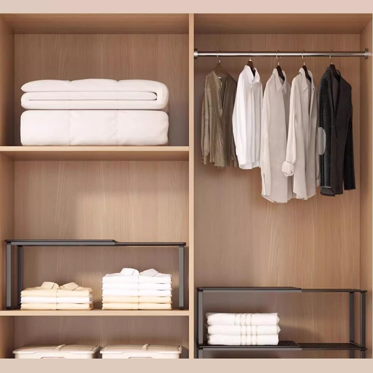Spannstange für Schrank Erweiterbares Metallregal Verstellbarer Organizer für Küche, Kleiderschrank und Badezimmer (Weiß)