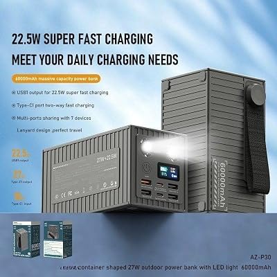 PDATEchnology Azeada 60000mAh Power Bank AZ-P30 مع مؤشر LED بقدرة 27 وات