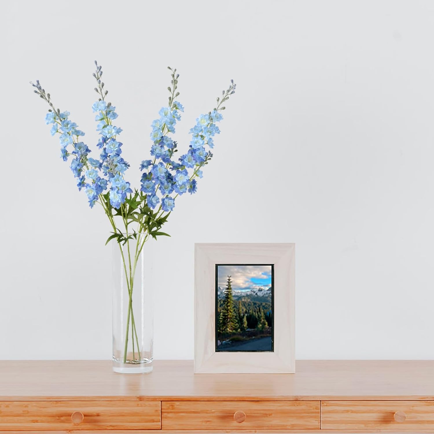 4PCS Light Blue Delphinium Artificial Flower 33.5'' Long Larkspur Stem Plant Floral Silk Flowers Faux Bouquets for Tall Floor Vase Home Garden Outdoor Wedding Arrangement Decor (H005-FYC) - Image 2