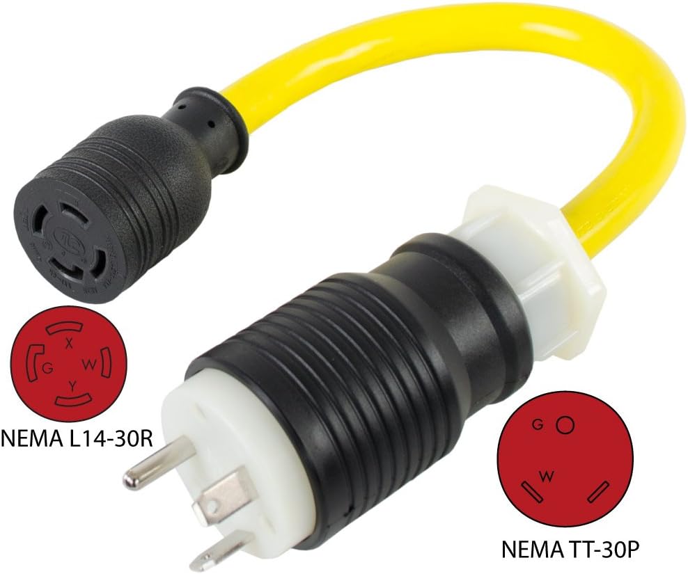 Conntek PTT30L1430 1.5-Feet Generator Locking Adapter RV 30-Amp Plug to 30-Amp 125/250-Volt L14-30R Female