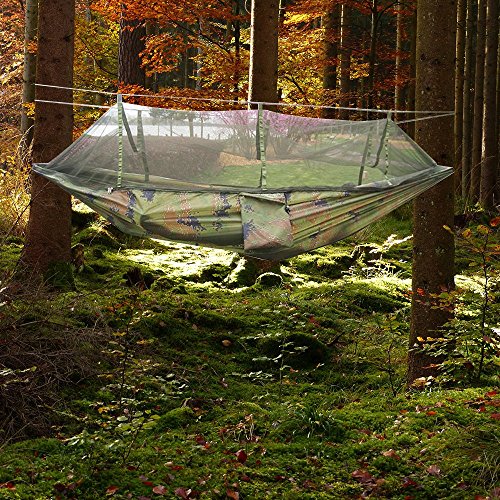 Rusee Camping Hammock, Mosquito Net Outdoor Hammock Travel Bed Lightweight Parachute Fabric Double Hammock for Indoor, Camping, Hiking, Backpacking, Backyard - Thumbnail 4