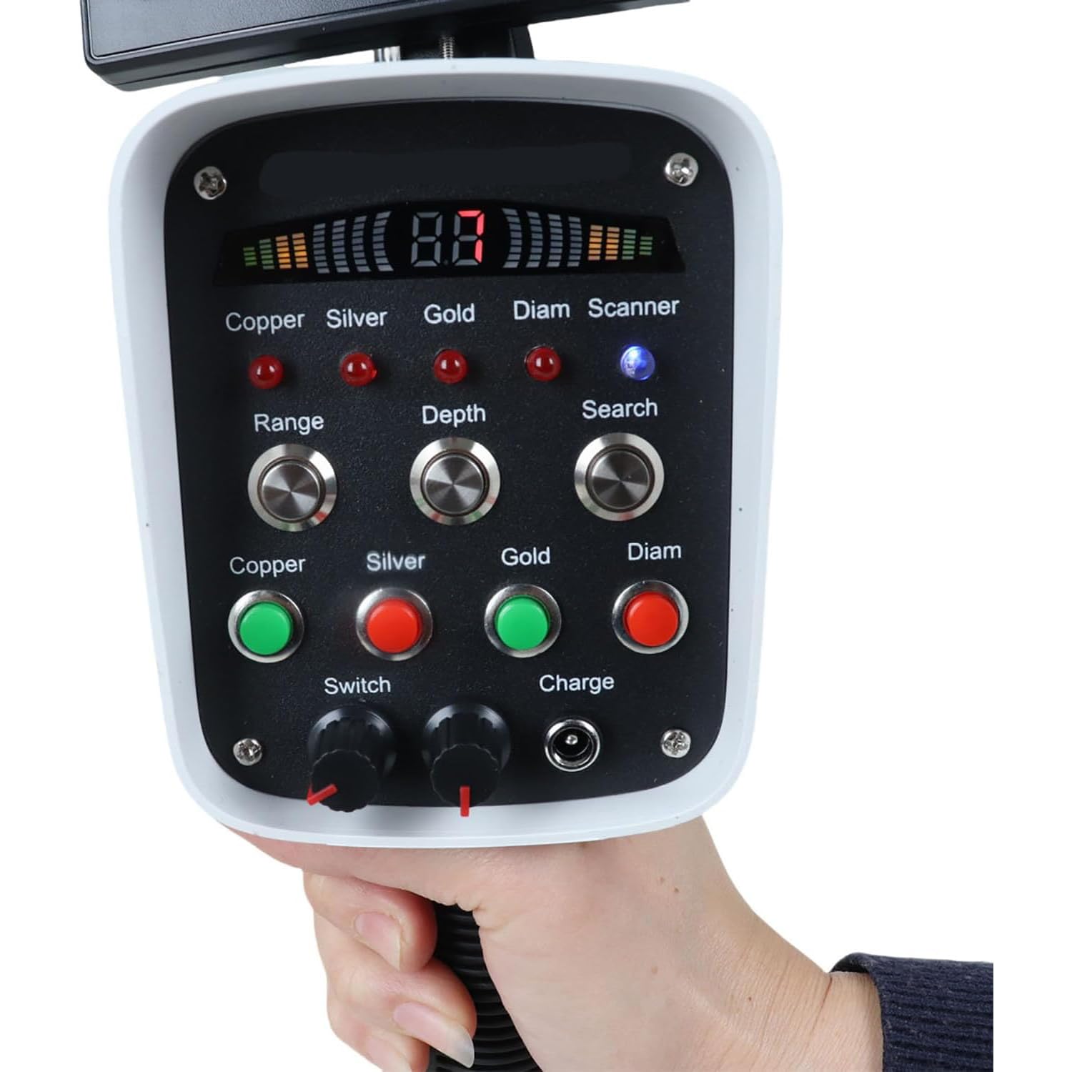 Rivelatore professionale per scanner in metallo, rilevamento oro a lungo raggio, profondità 30 m, gamma 1000 m, identificazione del tipo di metallo, frequenza di trasmissione 5.6-6KHZ, frequenza del