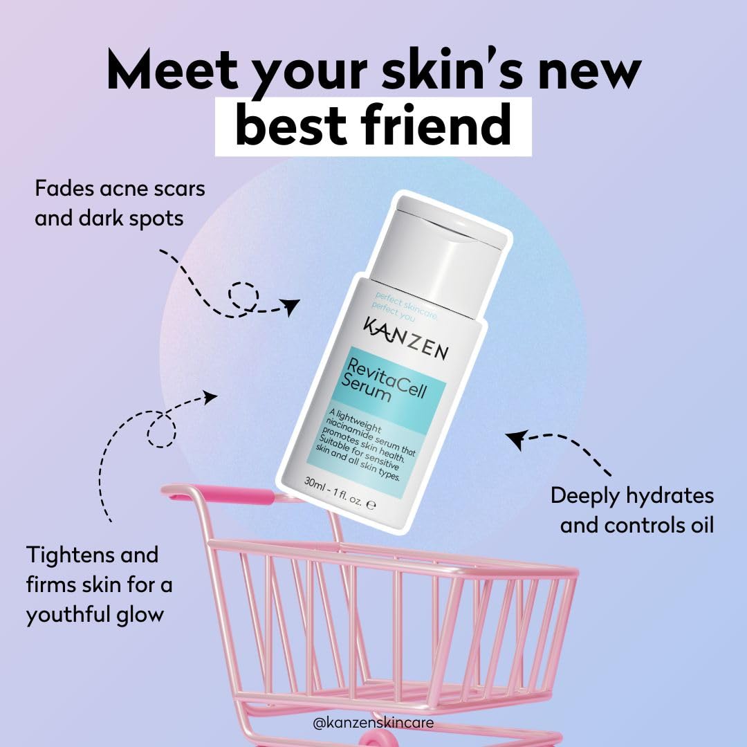 Kanzen Skincare RevitaCell Niacinamide Serum 30ml - Skin Serum for Blemishes Pore Refining & Even Skin Tone with Vitamin B3 - Image 2