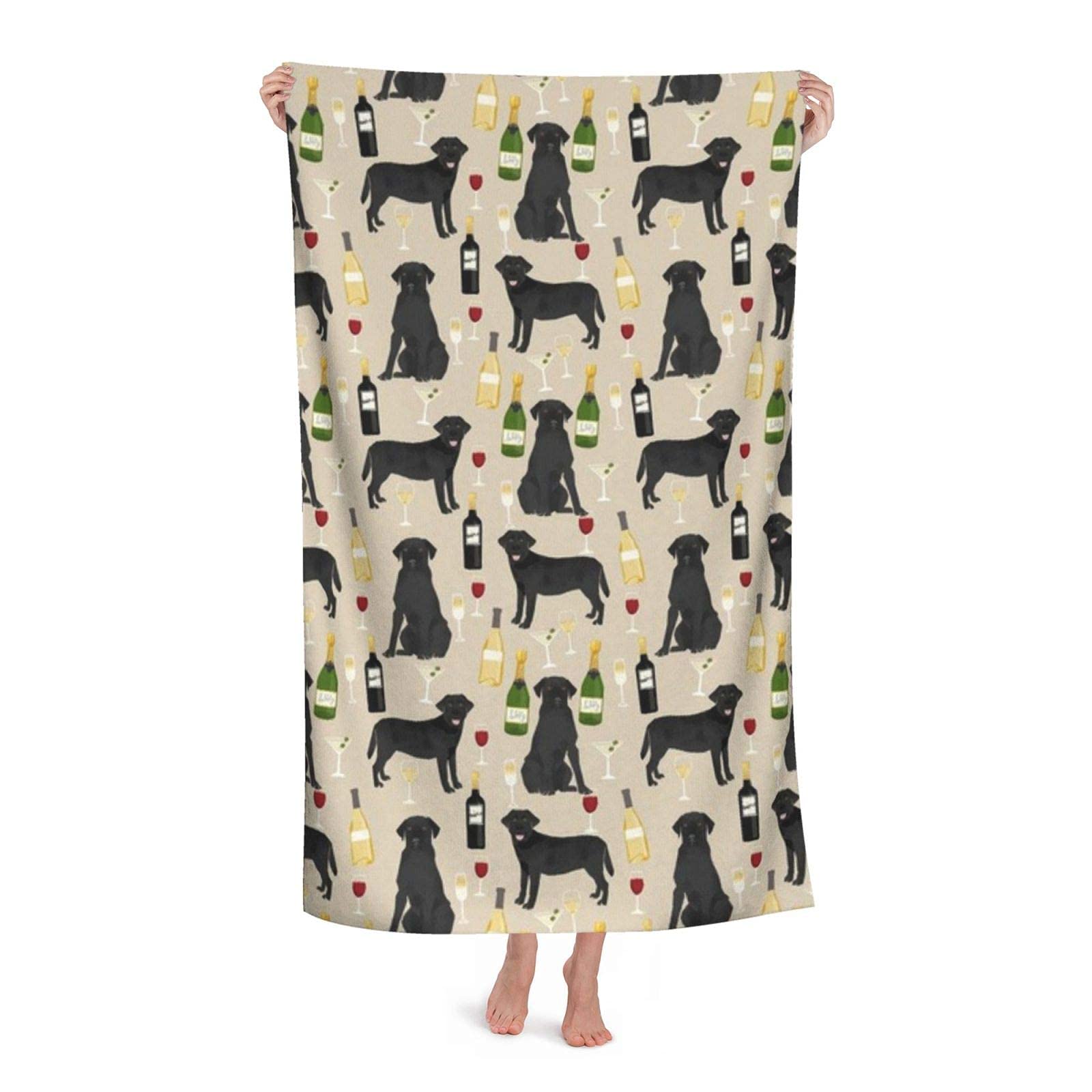 Loujin Black Beach Towel Lab Wine Labrador Retriever Dog Tan Highly Absorbent Microfiber Blanket Soft Oversized Bath Towels 80X130cm