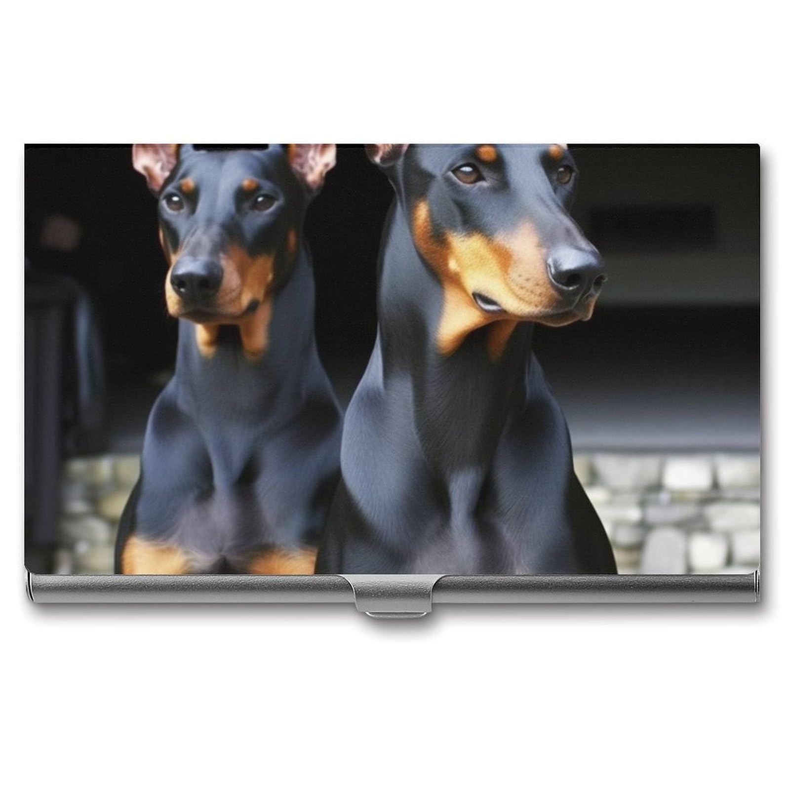 Fekiloot Unisex Silver Doberman Card Holder Color Business Card Box Magnetic Travel Card Case Wallet Portable Business Card Carrier Suitable For Business Professionals Office