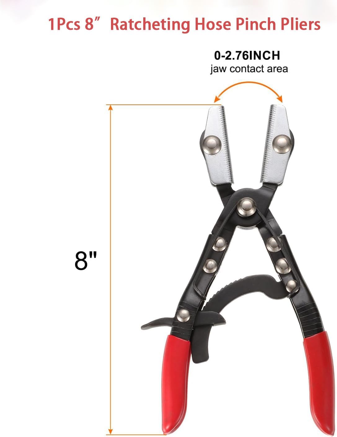 8-Inch Hose Pinch Off Pliers, Ratcheting Hose Clamp Tool for Automotive Fuel Lines, Brake Lines & Radiators, High-Strength Carbon Steel with Non-Slip Grip