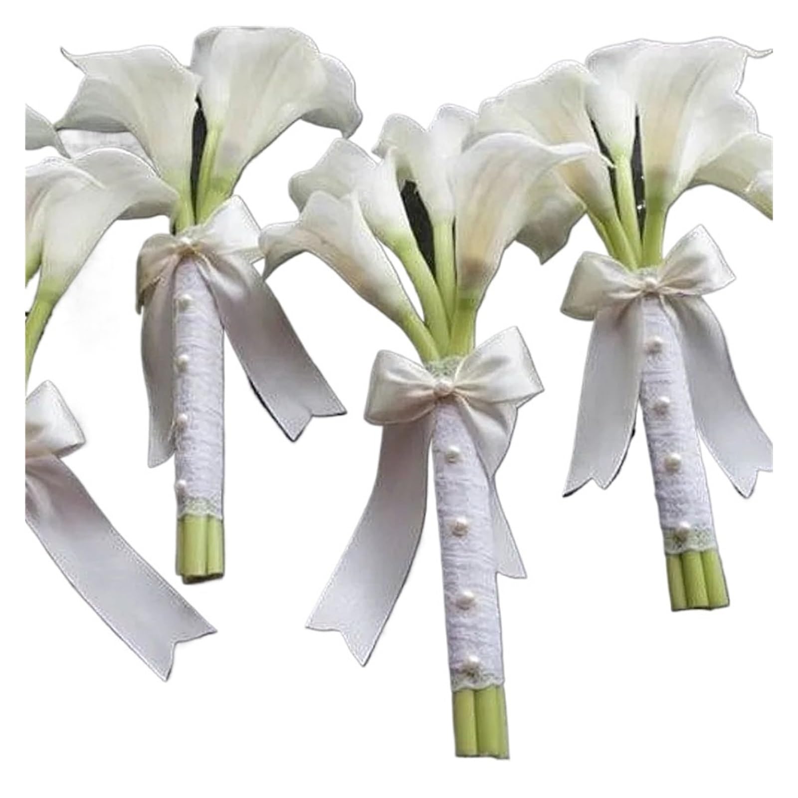 LuoAXINN Artificial Wedding Bouquet White Ivory Lace Ribbon Bridesmaid Bouquets Calla Lilies Wedding Flowers Bridal