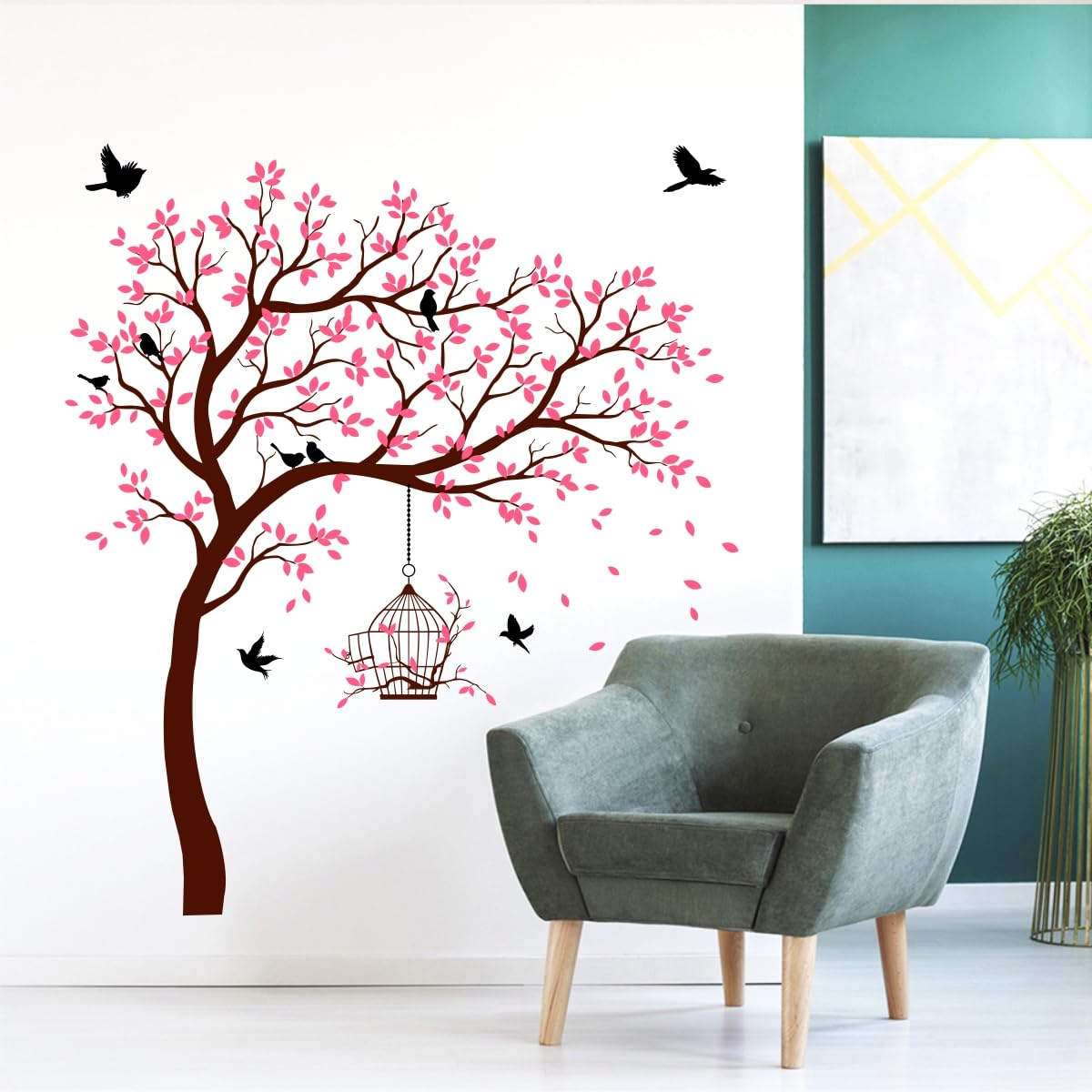 Rawpockets 175 cm Pink Tree with Birds and Cage Self Adhesive Wall Sticker (B0D8PLJ989) Amazon Price History, Amazon Price Tracker