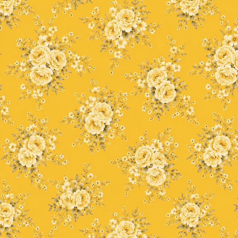Image of Fitted Sheet Yellow Golden Floral Print Fitted Bedsheet | Glace Cotton 140 TC | Double Size (48x75 inch) with 2 Pillow Covers (18x28 inch) | Deep Pocket up to 10 Inches - Soft & Comfortable