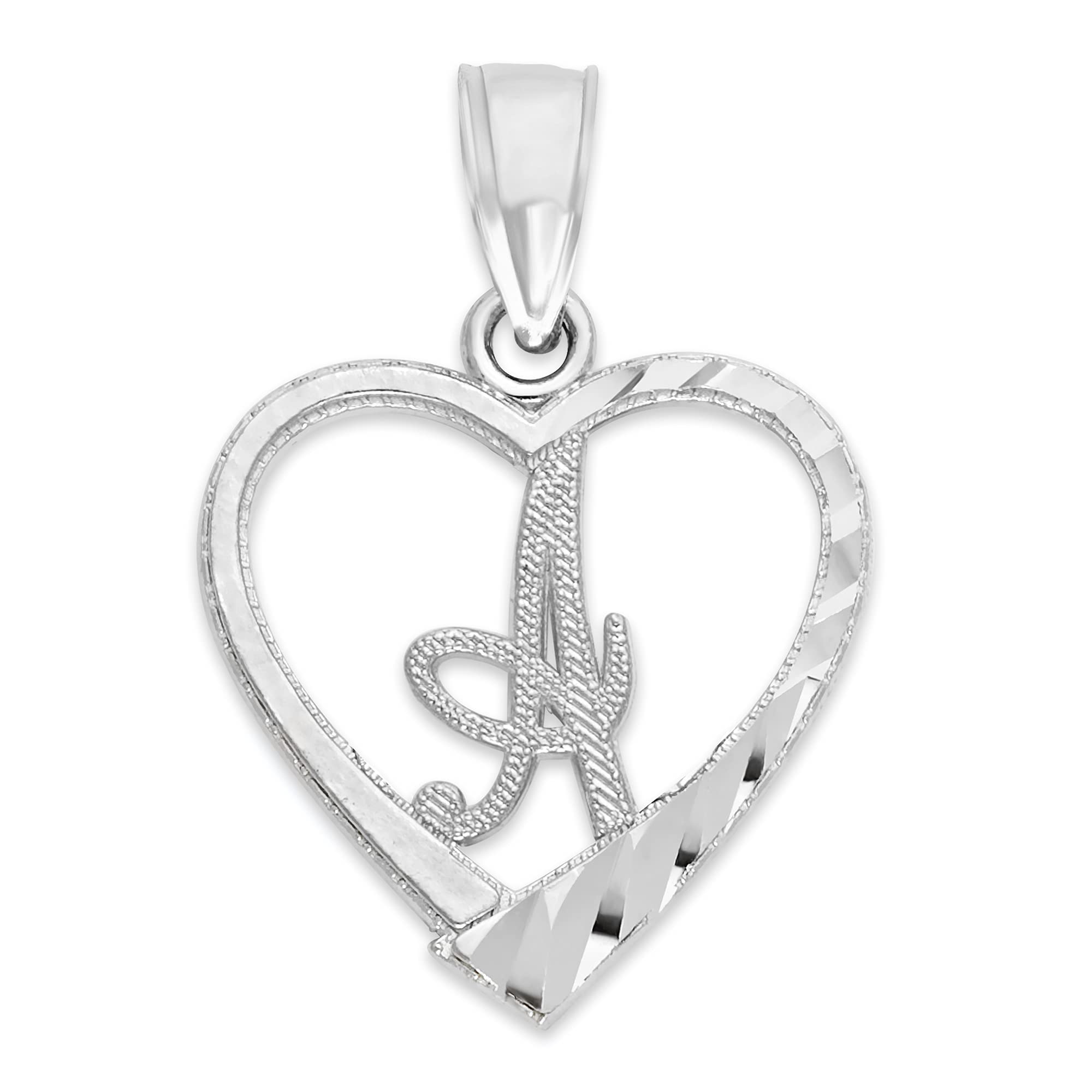 925 Sterling Silver Initial Pendant in Heart Frame with Diamond Cut Finish, Available in Different Letters of Alphabet Personalized Charm for Women (A