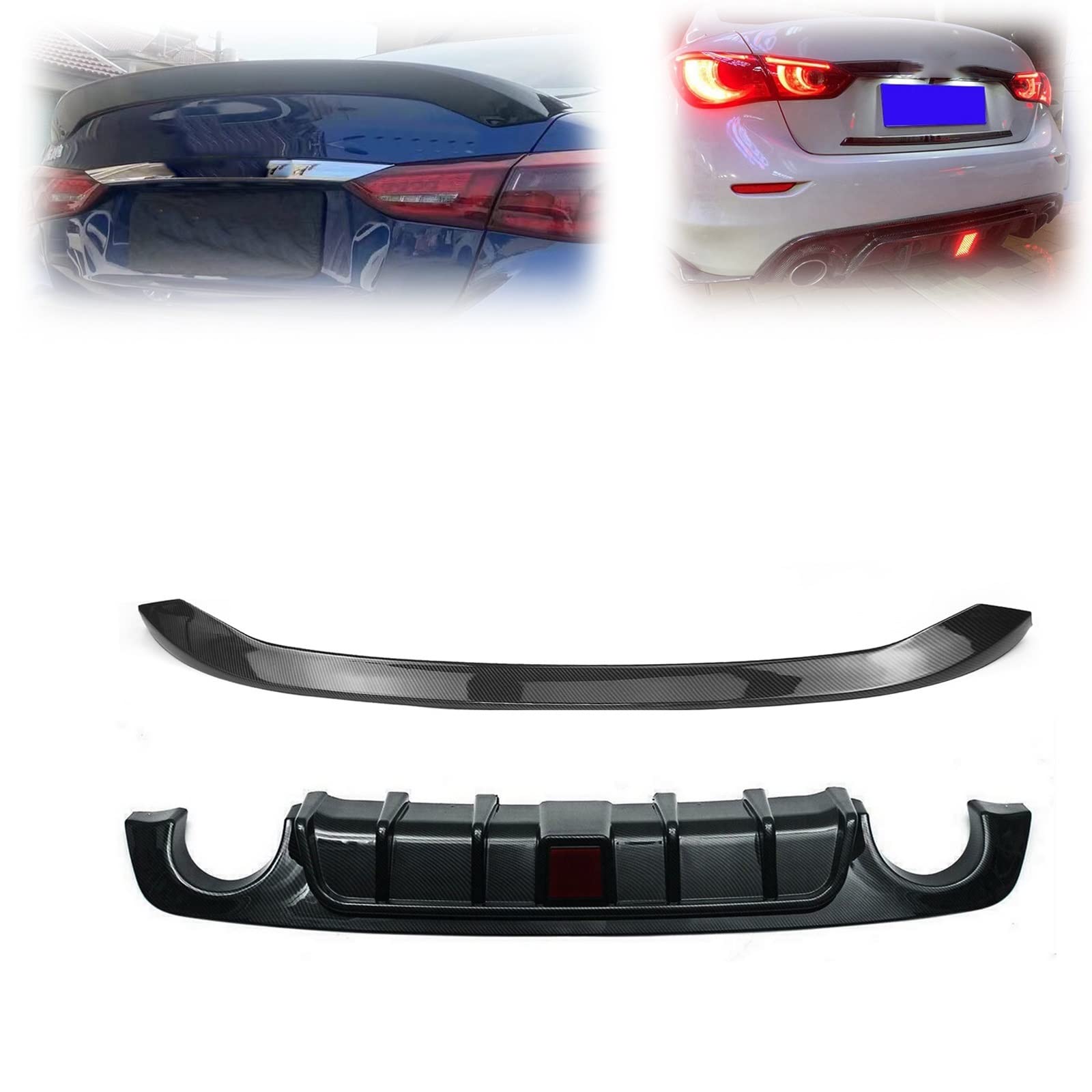 Diffuseur pare-chocs arrière Infiniti Q50 avec lampe LED et séparateur aile carbone de coffre