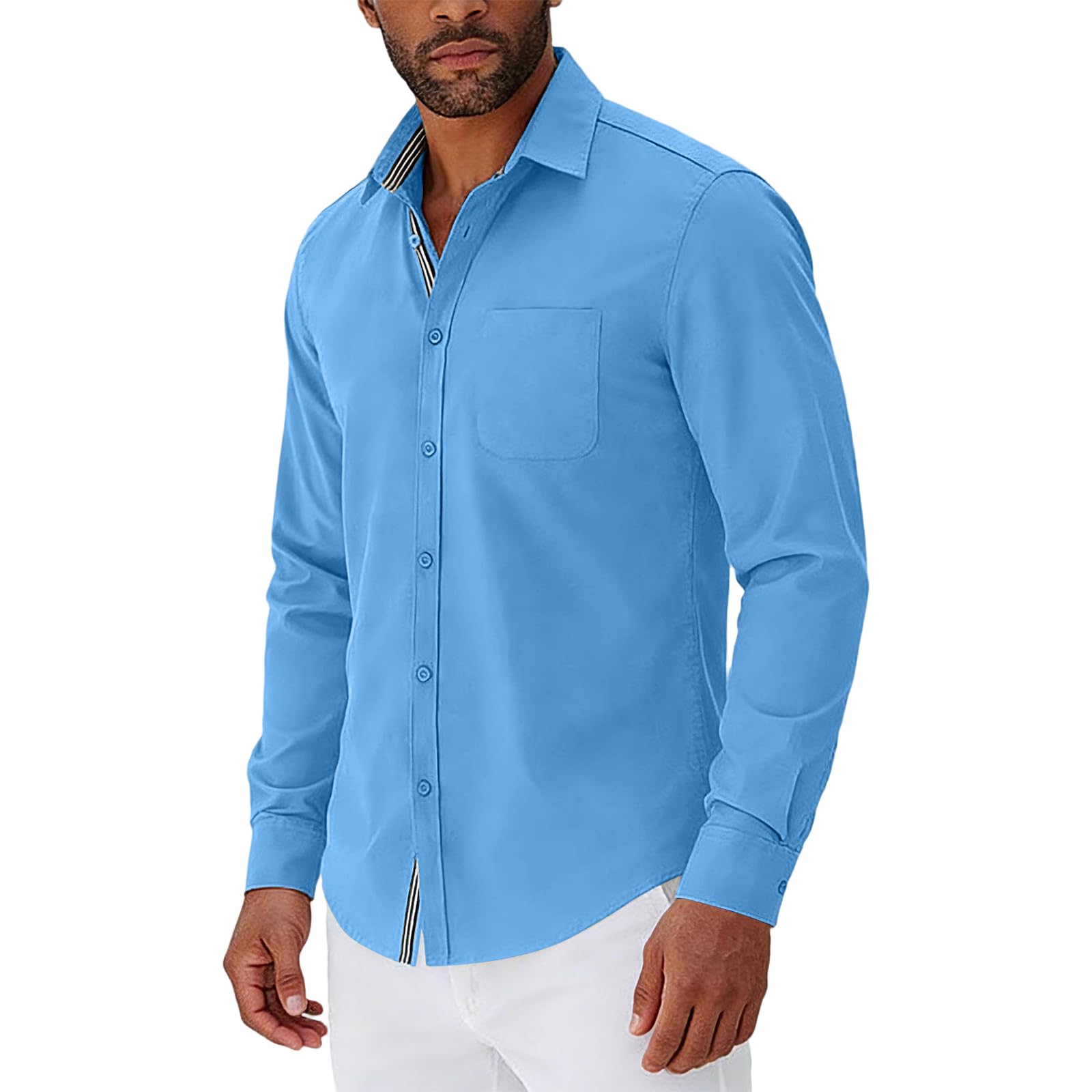 FlekmanArt Mens Long Sleeve Casual Blouses Button Down Lapel Shirts Untucked Solid Color Shirts Regular Fit Dress Shirt