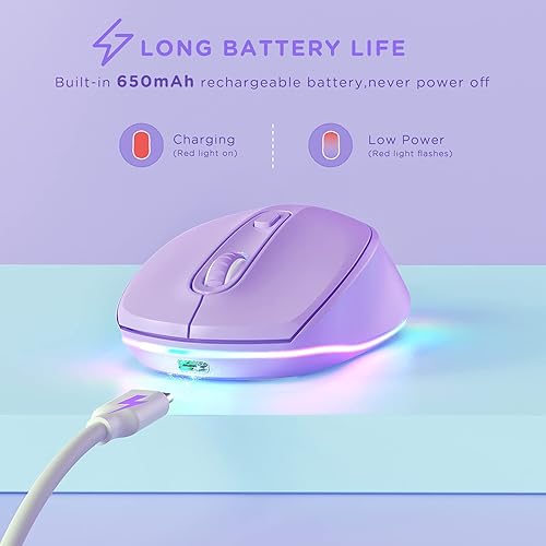 Miniatura 3 de seenda Wireless Mouse Rechargeable Light Up Mouse for Laptop Small Cordless Mice with Quiet Click LED Rainbow Lights for Kids Chromebook Windows Mac
