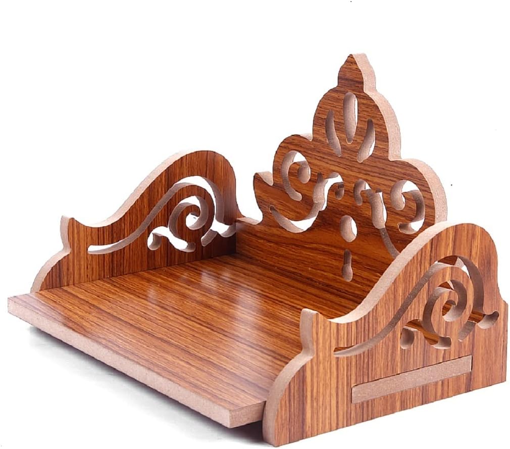 Handcrafted Wooden Book Rack with Intricate Carvings