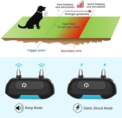RUXAN Valla eléctrica para perros, sistema de contención de mascotas con cable de 656 pies, vibración ajustable y recargable subterráneopor encima,