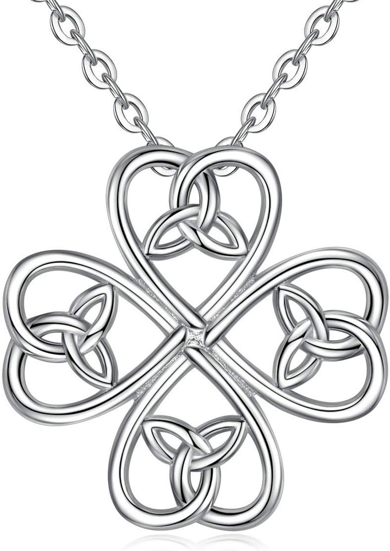 Celtic Jewelry for Women Teen Trinity Four Leaf Clover Necklace Cute Love Knot Good Luck Gifts Irish 925 Sterling Silver Pendant Everyday Jewel