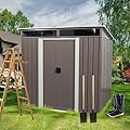Favfurish 6Ft x 5Ft Outdoor Metal Storage Shed, Weatherproof Garden Shed with Double Sliding Doors and Padlock, Transparent Plate, Punched Vents, Utility Tool House for Lawn Backyard, Gray